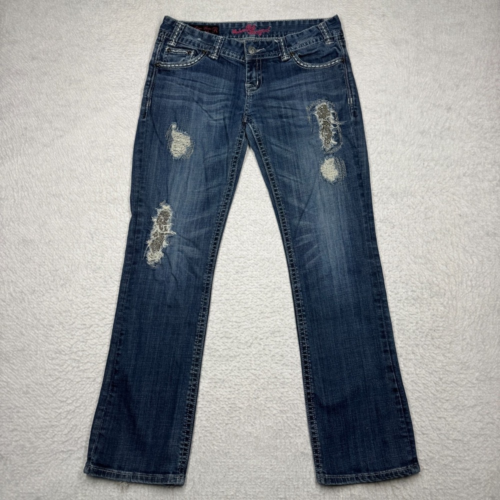 Rock & Roll Cowgirl Flare Jeans Low Rise Distressed Denim Pants Women's 30x34